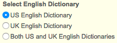 Screenshot options to select dictionary to proofread with